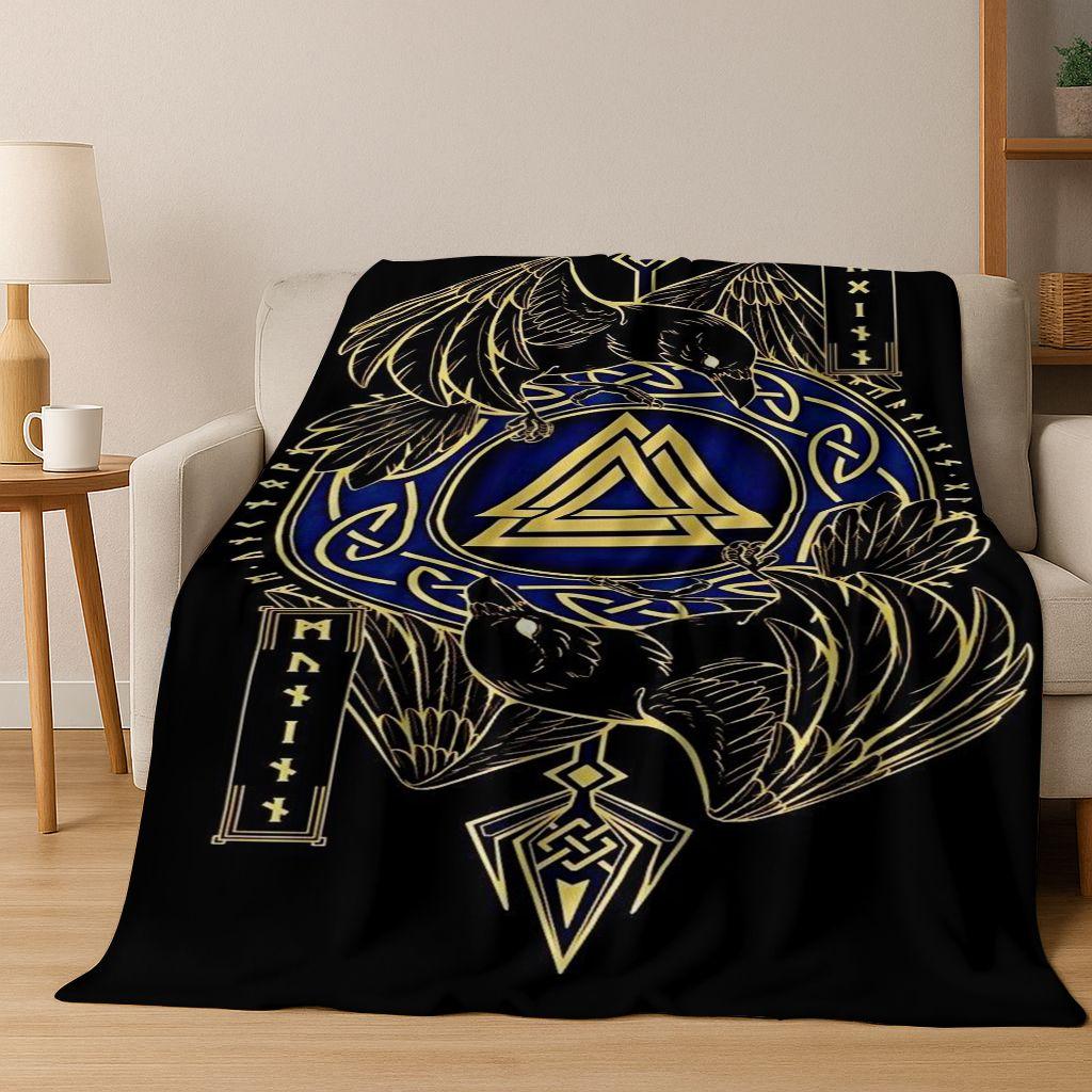 Nordycki Symbol Wojownika Wikingów Valhalla Valknut Runa Koc Flanelowy, Przytulny Miękki Koc Rzutowy do Domu Sypialni Łóżka Pokrowiec na Sofę Prezent