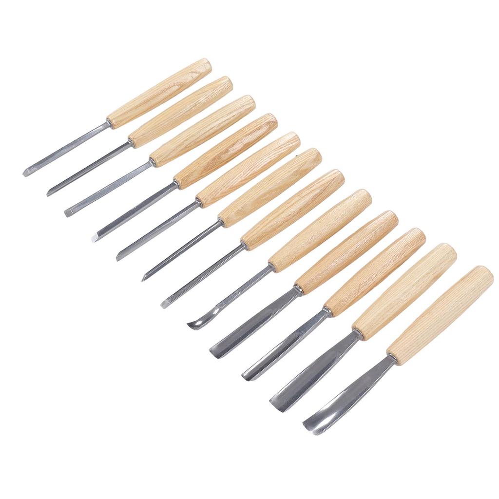 12-teiliges Holzschnitzwerkzeug-Set mit Holzgriff und Stahlmeißel für die DIY-Holzbearbeitung und Gravur