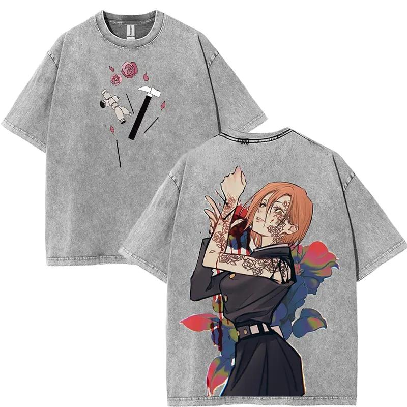 

Kugisaki Nobara Print T-shirt Jujutsu Kaisen Anime Clothing Men Women Cotton Tshirts Vintage Washed Tee Harajuku Male T Shirt XXL серый