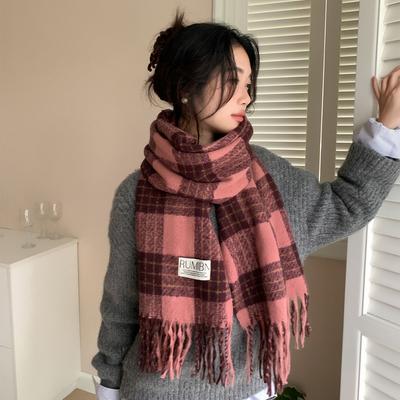 Red Plaid Scarf Women's Atmosphere Scarf Plush Shawl Outer Wear New High End Feel