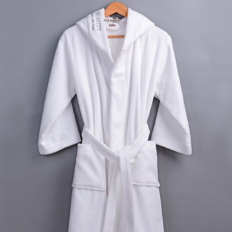 Pure Cotton Couple's Hooded Terry Bathrobe - Winter Thickened Pajamas for Men and Women