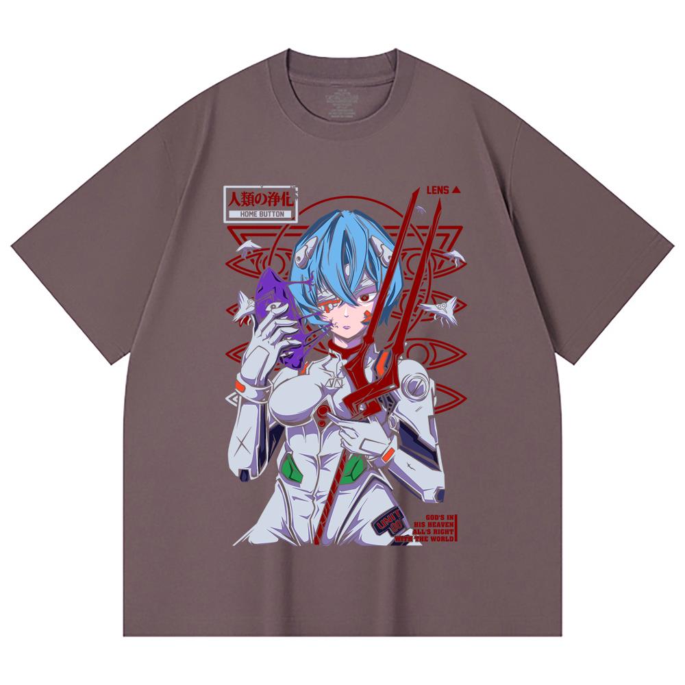230 Gsm 100% Cotton Evangelion V7 Rei Print Unisex Heavy Cotton T Shirt