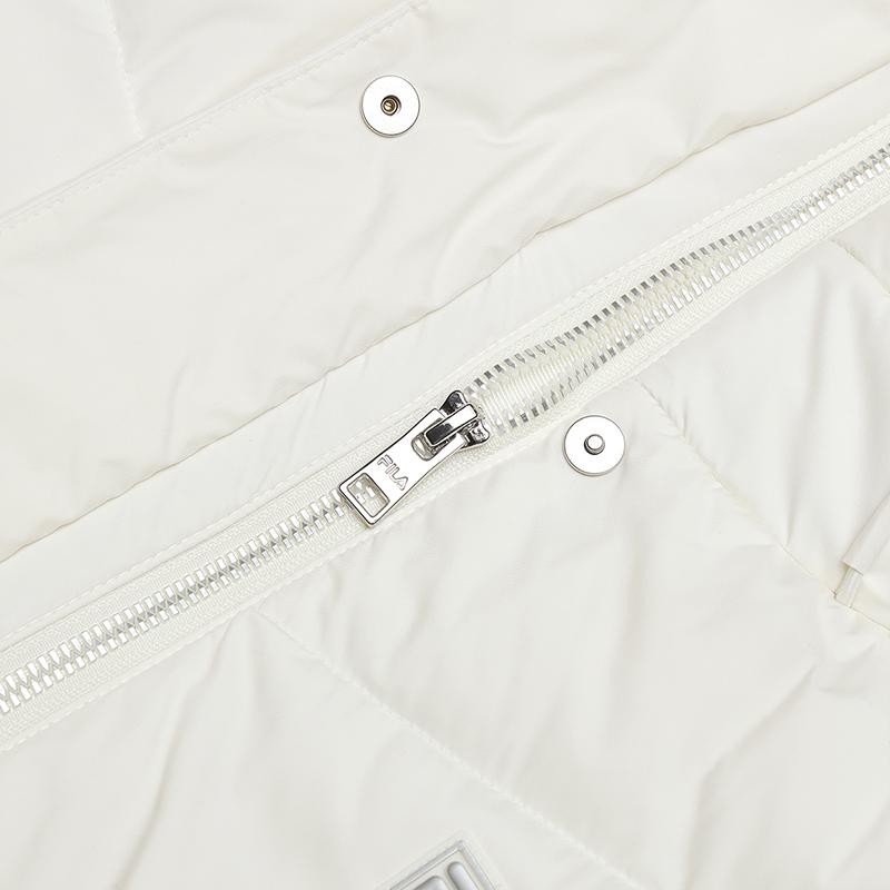 FILA Lifestyle White Mid-Length Warm Solid Color Hooded Long Sleeve Down Jacket Women Outerwear Fog-Lotus-White F11W443903FIV