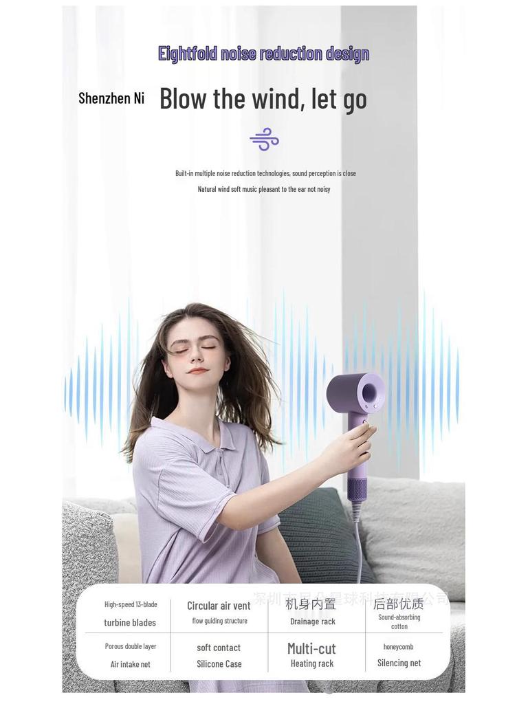 High-Speed Ionic Hair Dryer: Silent, High-Power, Hot & Cold Air, Hair Protection