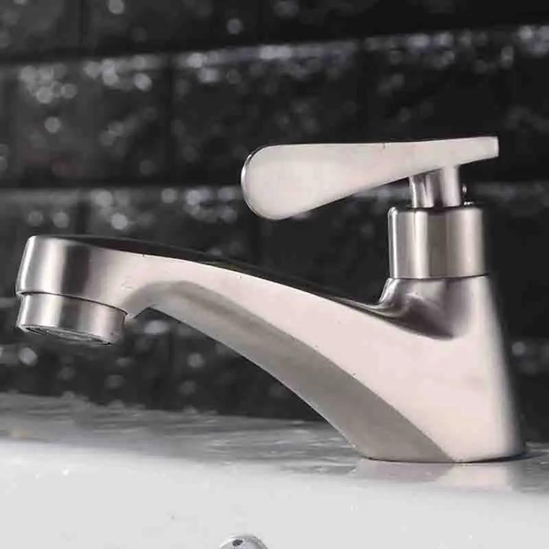 Bathroom Faucet 304 Stainless Steel Wash Basin Faucet Quick Open Single Cold Water Toilet Corrosion Resistance