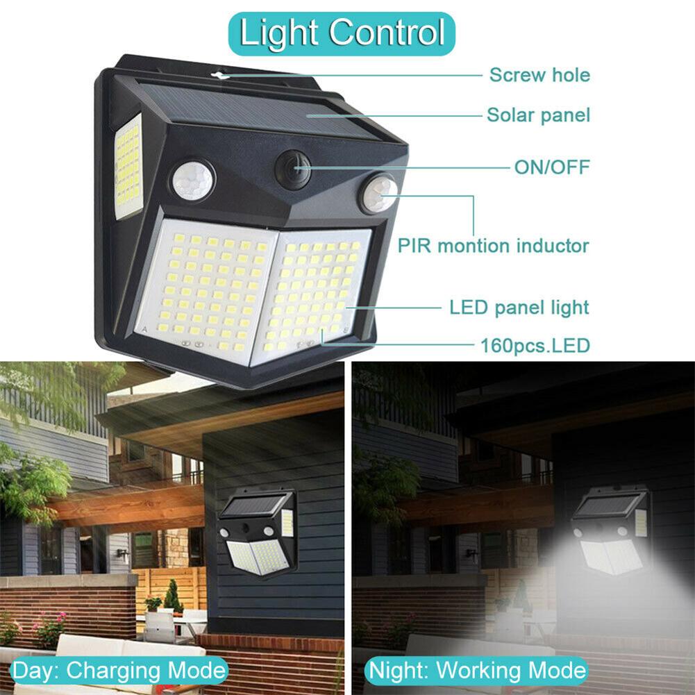 160 Led Solar Power Wall Light Pir Motion Sensor Security Outdoor Garden Wall Lamp