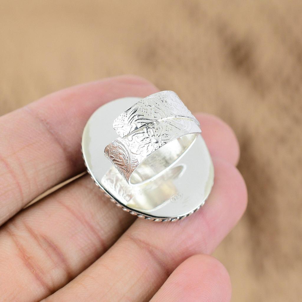 Natural Rainbow Moonstone Multi Stone Adjustable Ring 925 Silver For Girls