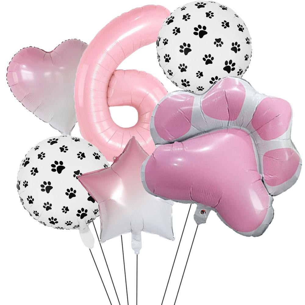 6Pcs Animal Let's Pawty Dog Cat Paw Aluminum Balloon 40 inch Pink Number Birthday Party Decor Balloon Baby Shower