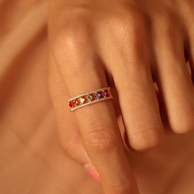 Diamond-Shaped Hollow Zircon Ring: Colorful, Versatile Luxury for Women