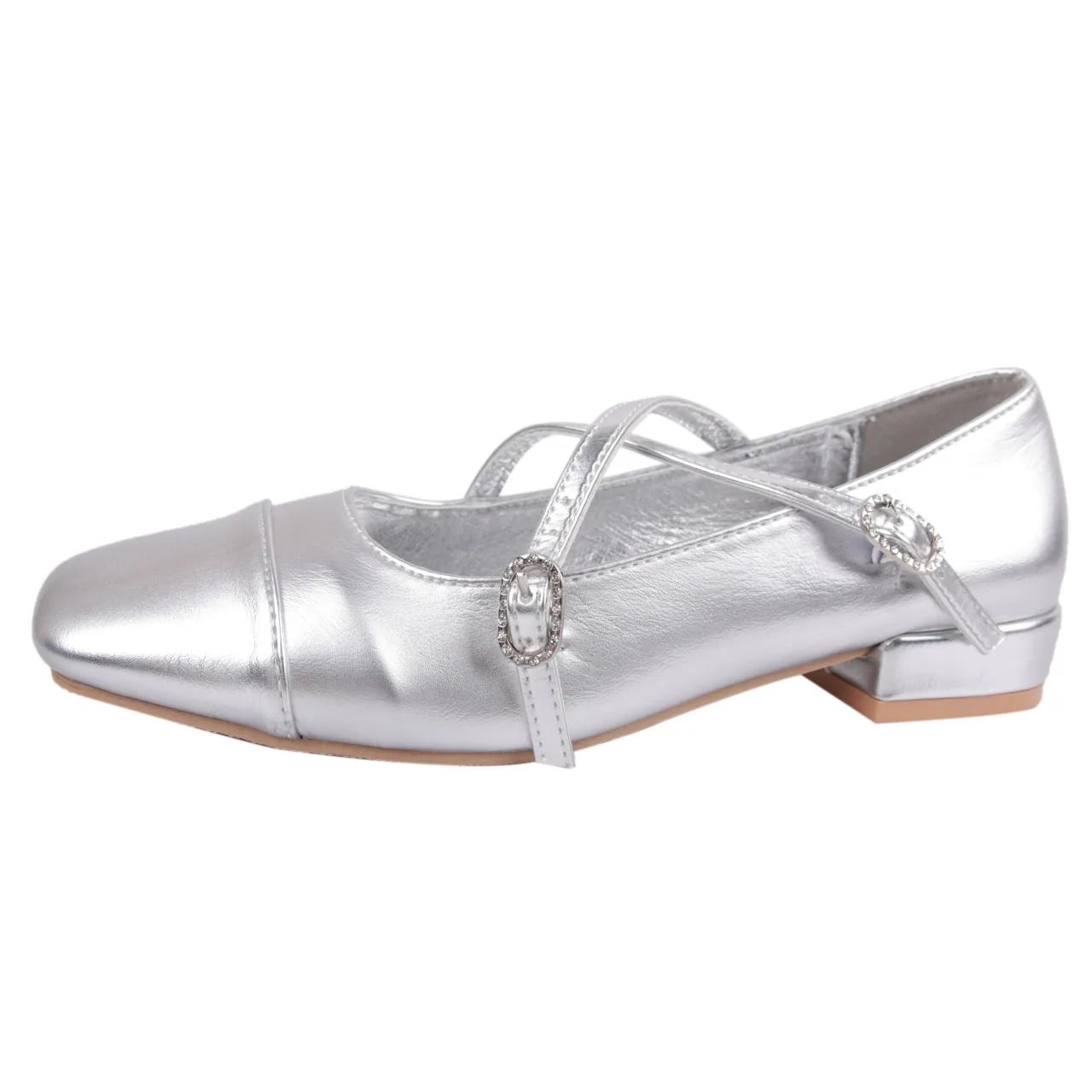

Новые модные кожаные туфли женские балетки ретро на толстом каблуке туфли Мэри Джейн на среднем каблуке с перекрестной пряжкой мягкая подошва плоская 39 серебряный