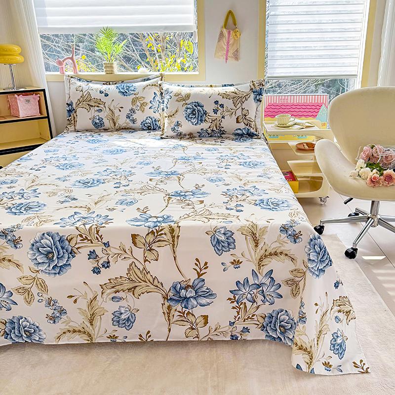 Flower Printed Flat Bed Sheets for Double Bed Single/Queen/King Reactive Printed Top Sheets for Beds Sabanas Cama Bed Linen