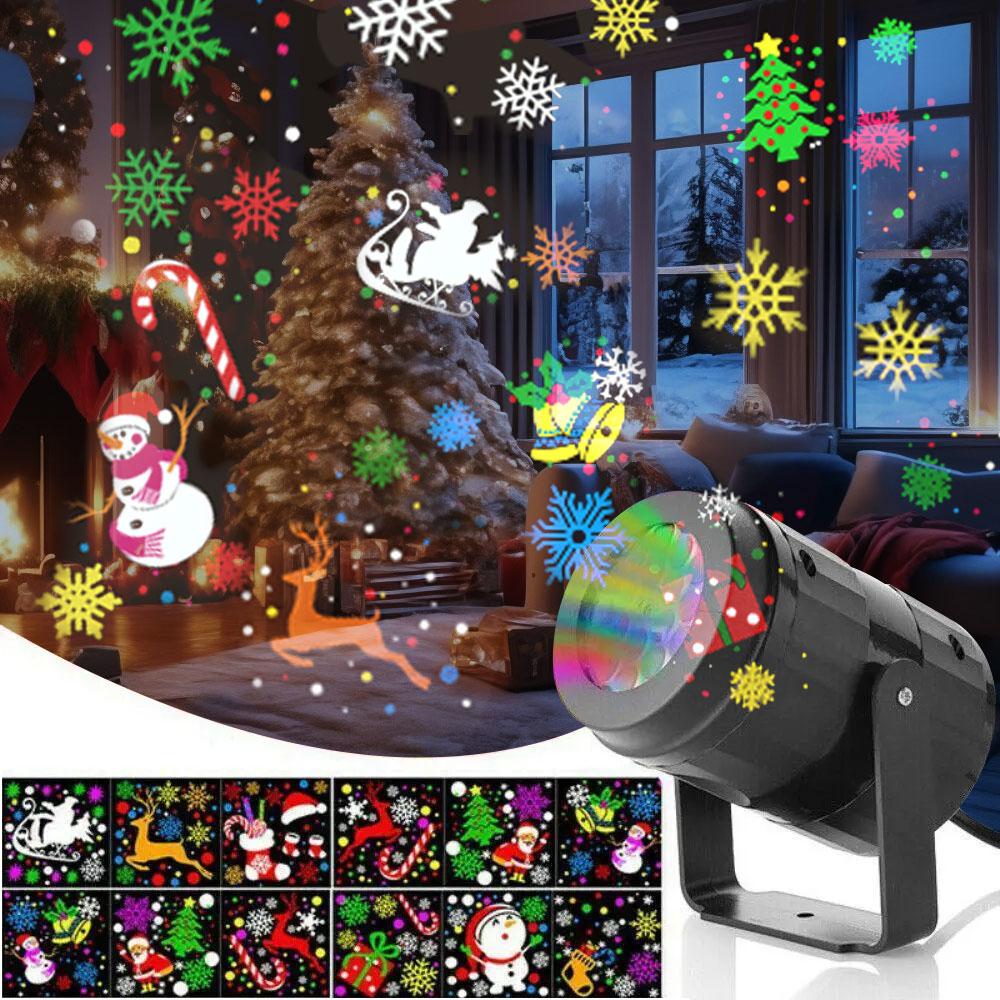 USB Power Christmas Projector LED Night Lamp Indoor 16 Pattern Projection Fairy Light for Bedroom Xmas New Year Party Home Decor