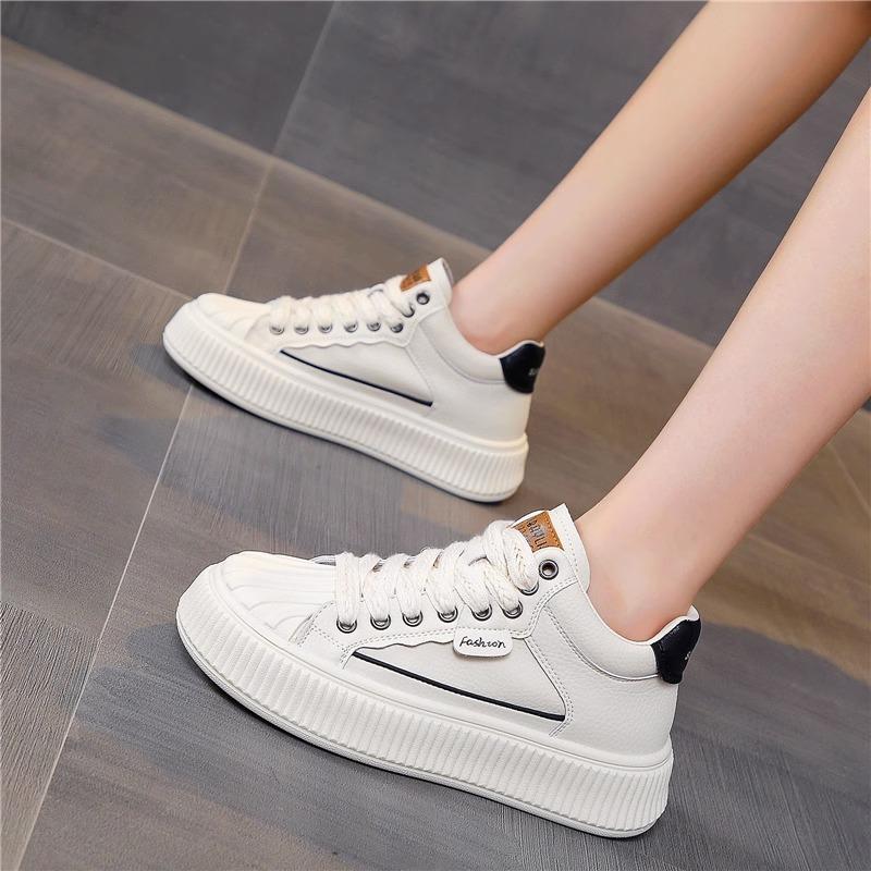 

Белые туфли на платформе из натуральной кожи, женские туфли Ins Style с высоким берцем, весенние новинки, универсальные кроссовки для сёрфинга, повседневные кроссовки 40