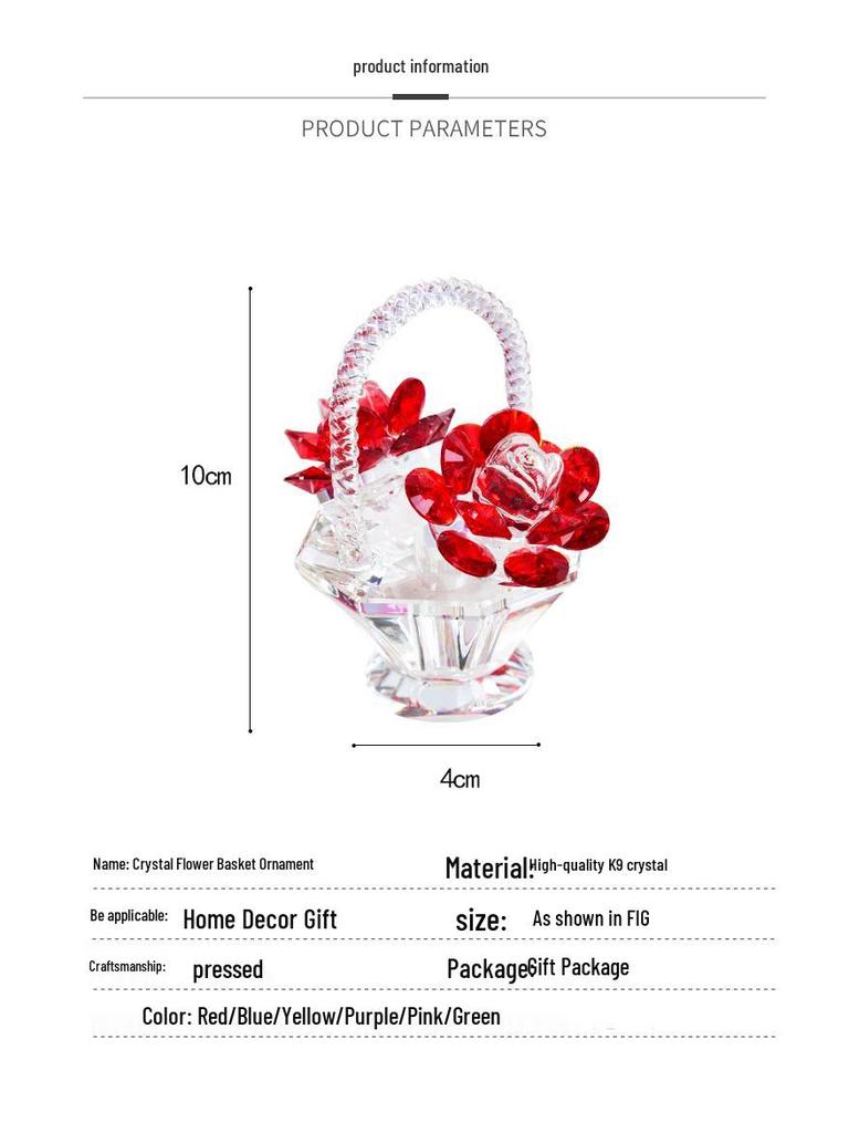 Crystal Flower Basket Ornament for Living Room, Wine Cabinet, Wedding, Teacher's Gift, Mother's Day, Dressing Table, or Car Decoration