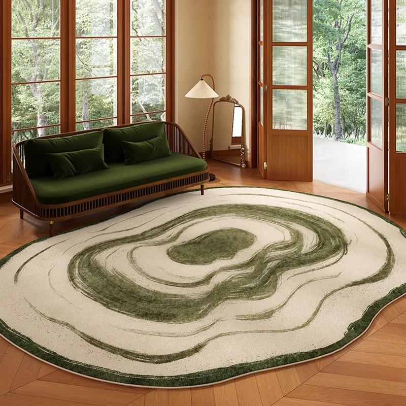 Green Living Room Rug Irregular Short Velvet Non-slip Floor Mat Bedroom Bedside Carpet Floral Retro Home Decor Teppich Alfombra