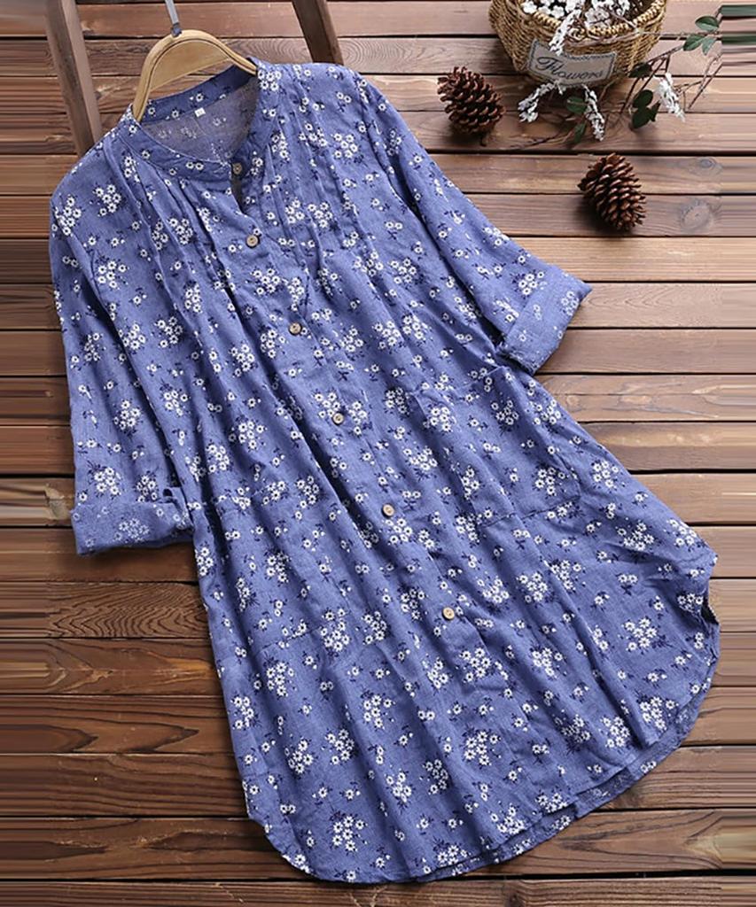 Signifie Tunic Shirt Shirt Suitable for Women in Their 40s and and Size 2XL Women's Dress, Top, Blouse, Dress, Feminine, 3/4 Length, 50s, Spring,