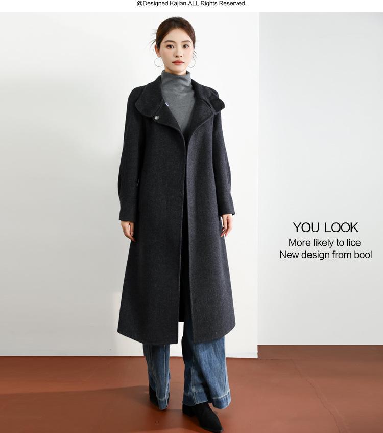 2025 Women's Double-Faced Cashmere Coat: Long, Belted, Elegant Autumn/Winter Wool Coat for Middle-Aged Women