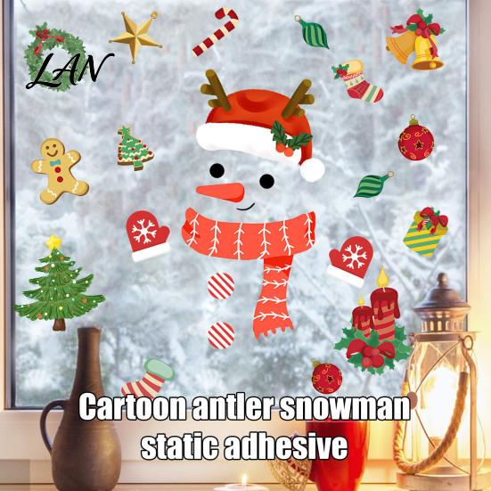 Seasonal Home Decoration Christmas Window Clings, Cartoon Antlers Snowman Wall Stickers, Waterproof PVC Static Cling Decorations Decorative Decals for