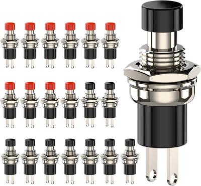 20 יחידות מתג לחצן רגעי, 1A 250VAC SPST מתגי לחצן מיני פתוחים בדרך כלל(לא) כובע שחור ואדום