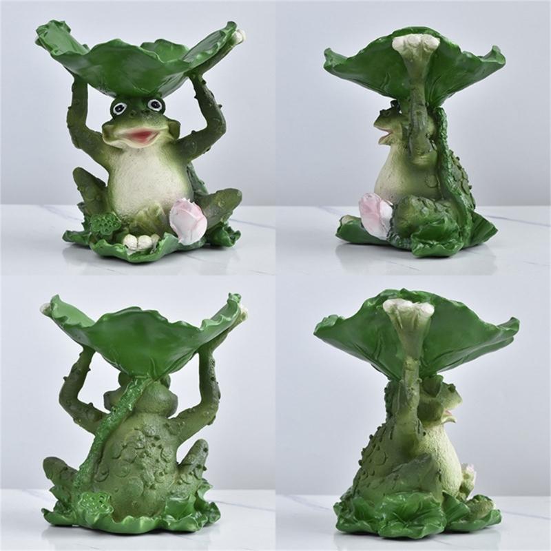Frogs Statue Bird Feeder Resin Figurine for Garden and Terraces Outdoor Backyard Decorative Statue Bird Feeding Station