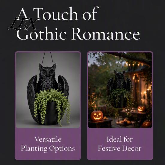 Halloween Garden Accessories Hanging Bat Plant Pot, 3D Printed Owl Planter, Indoor Outdoor Holder Gothic for Trailing Vines, Home Porch Balcony Decor