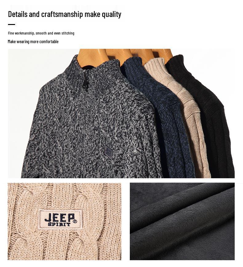 JEEP SPIRIT Men's Winter Half-Zip Fleece-Lined Knitted Sweater 2608