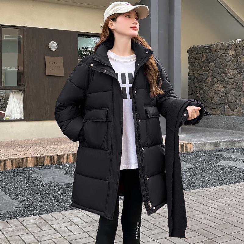 Down cotton jacket women's winter mid-length padded jacket loose knitted shawl thickened cotton jacket 2025 new coat