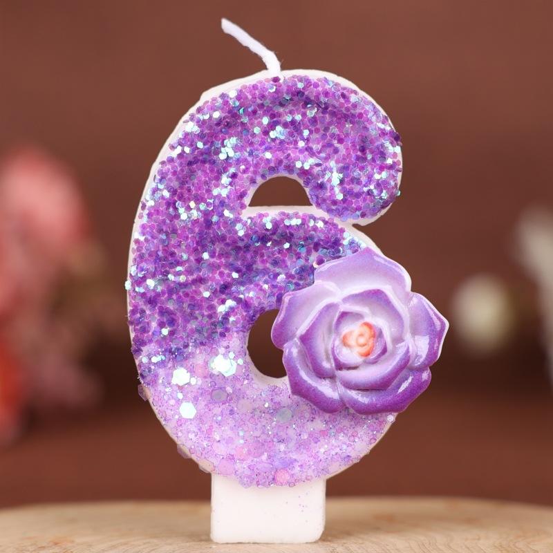Purple Flower Number Birthday Candle Cake Decoration Party Handmade Number Candle 0-9