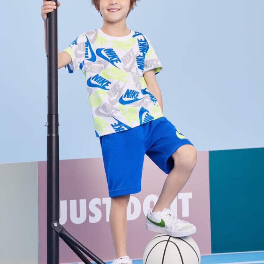 Nike Color Block Logo Sports Short Sleeve And Shorts Casual Sports Set Kids sets Game-Royal DM3773-480