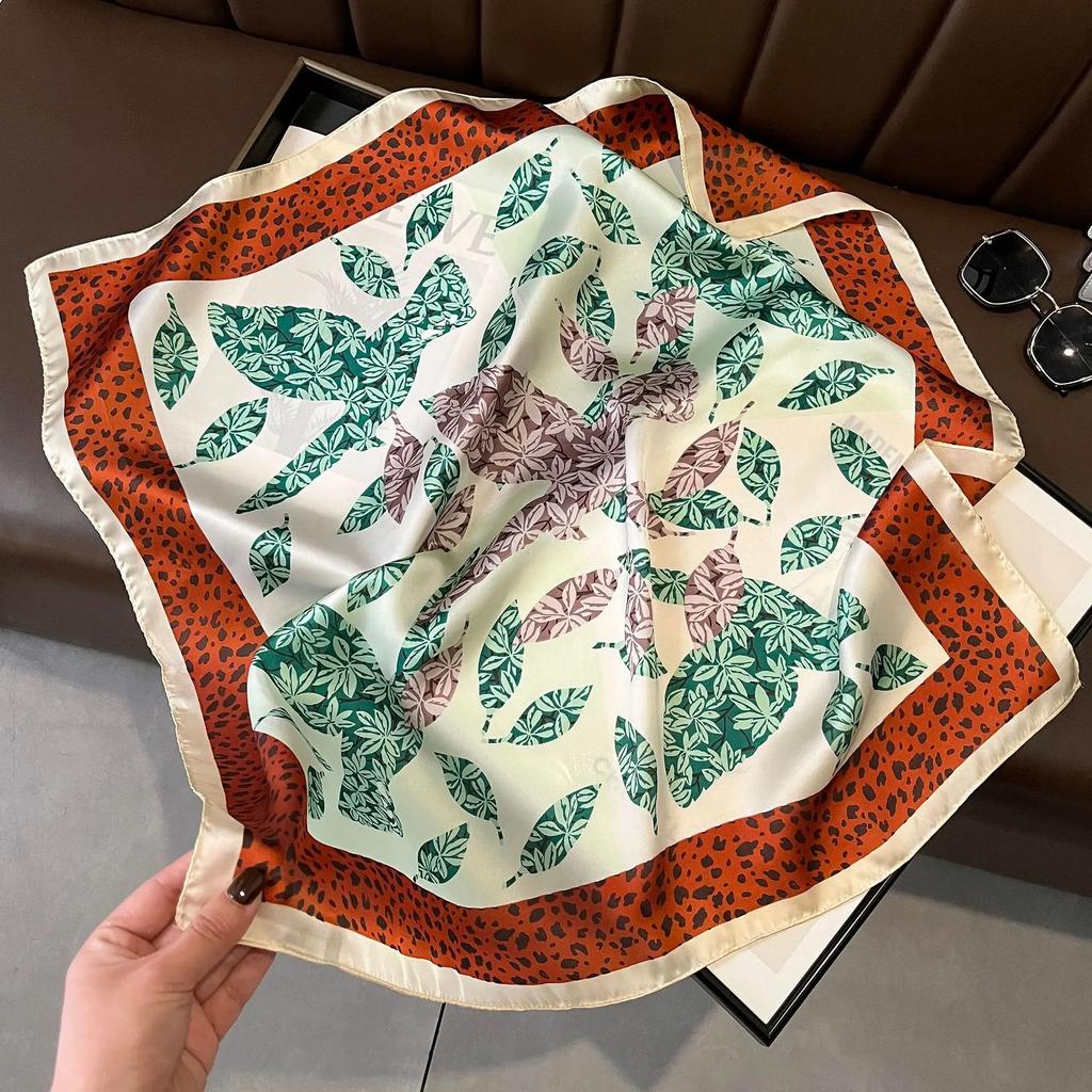 Fashion 70*70 Cm New Designer Women Scarf Houndstooth Silk Print Wrap Temperament French Luxury Ladies Handkerchief Headband