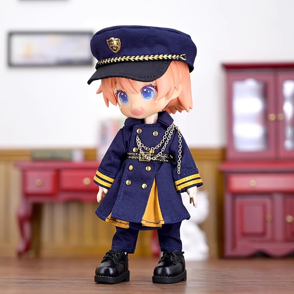 Obitsu 11 OB11 Size Costume Obitsu Doll for 11cm Body Military Uniform One Piece Hat Noble Retro Cosplay 4 Piece Set (Navy)