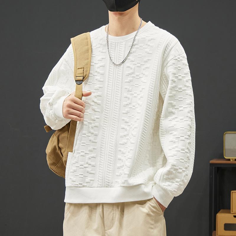 Men's Crew Neck Sweatshirt Spring Autumn New Style Fashionable Trendy Casual Loose Solid Color Minimalist Hatless Pullover Top