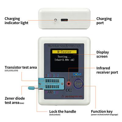 LCR-TC1 Multifunctional Transistor Tester with Type C Port 1.8 Inch Screen for Electronic Components Testing