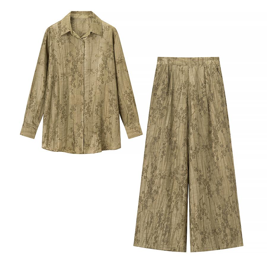 Europäisches & Amerikanisches Damen Jacquard Lockeres Hemd und Lässige Hose Zweiteiliges Set