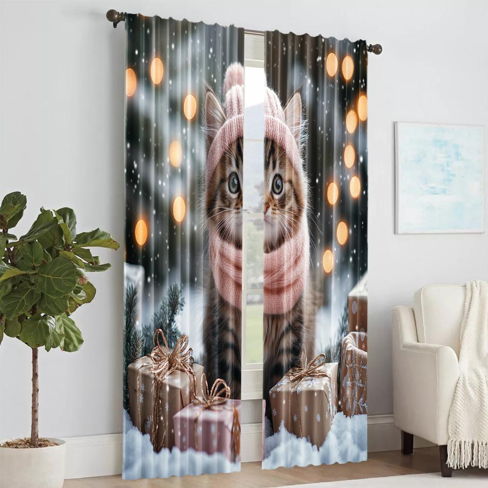 2 pcs   versatile polyester transparent curtains for home decoration Pink Kitty for use in bedrooms and living rooms