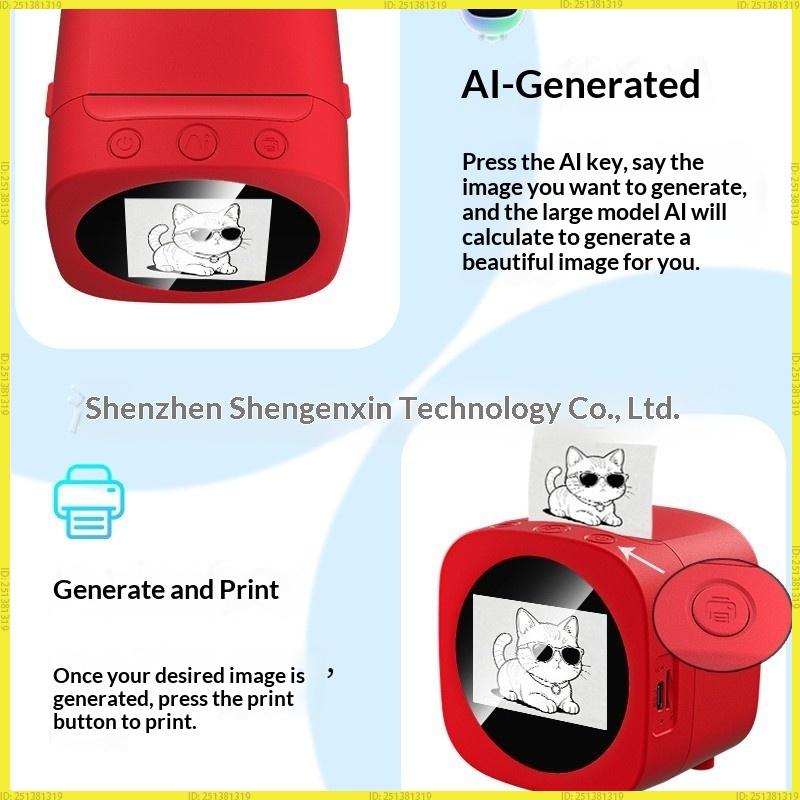 Shengen Ai Thermal Printer Wifi Connected Voice Controlled Ai Voice To Image Inkless Portable 6 Printing Modes Gift For Kids