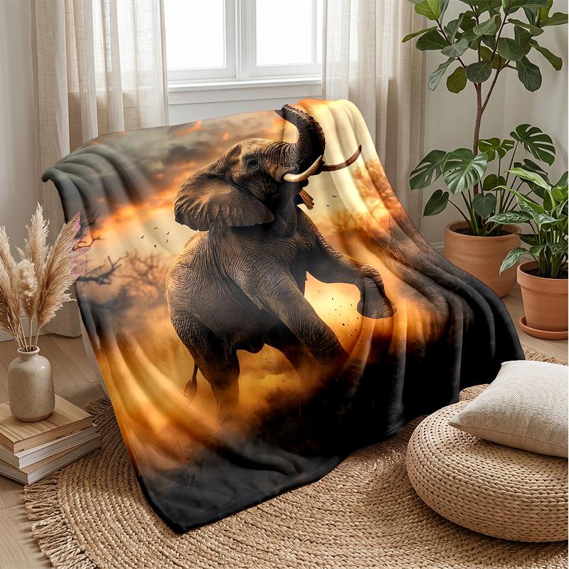 Elephant Art Collage Theme Blanket Lightweight Warm Flannel Blanket Decorative Throw Blanket for Home Decoration