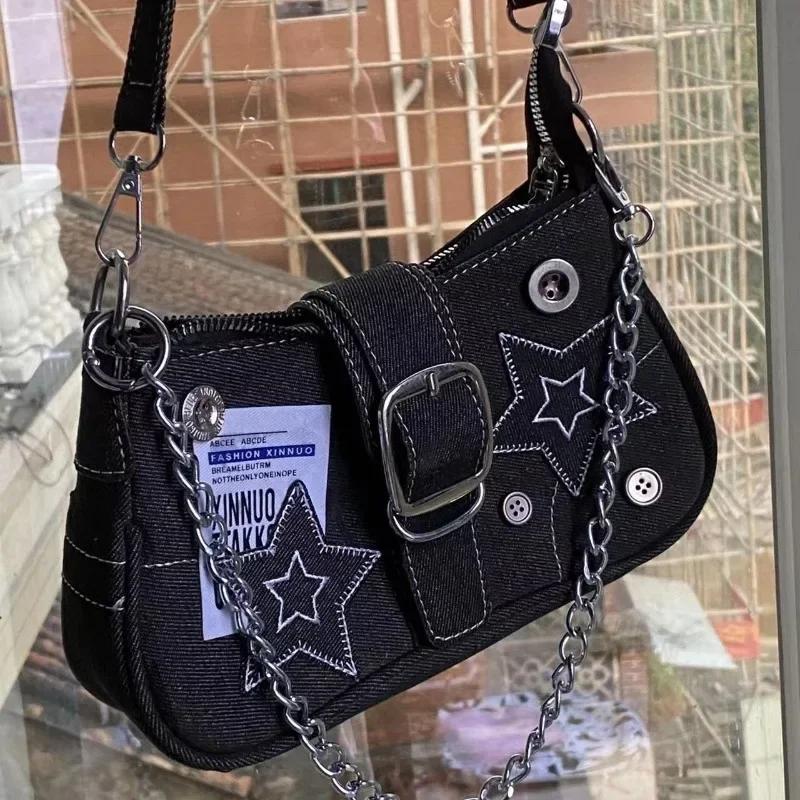 Fashion Women's Handbags Stars Pattern Cool Girls Underarm Bag Fashion Canvas Female Small Shoulder Bags Chain Tote Purses