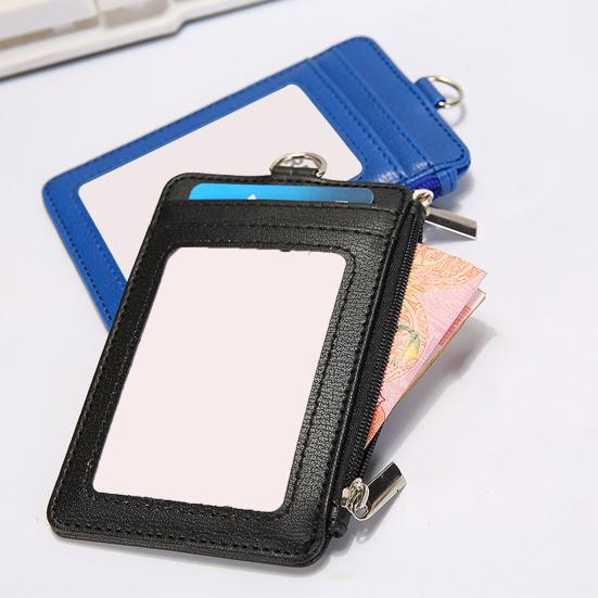 

Держатель удостоверения личности 2-в-1 с ремешком Прозрачное окно 5 слотов для карт Искусственная кожа Сплошной цвет Многофункциональный футляр для удостоверения личности сотрудника Кошелек для монет на молнии