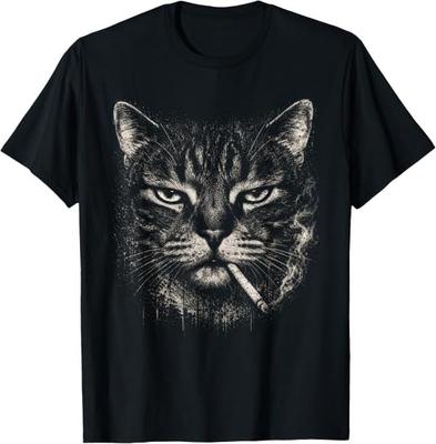 Smoking Black Cat Animal Artwork Funny Sarcastic Dark Humor T-Shirt