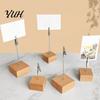 Business Receipt Organizer Wooden Cube Memo Clip Stand, Note Display Solid Wood Square Base Party Place Card Holder Holder, Vertical for Wedding