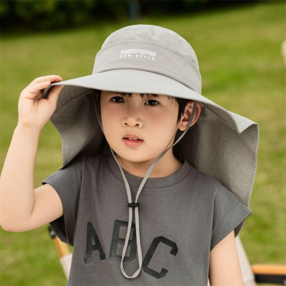 Large Brim Hat Children's Thin Bucket Hat With Cape Beach Hat New Sun Hat