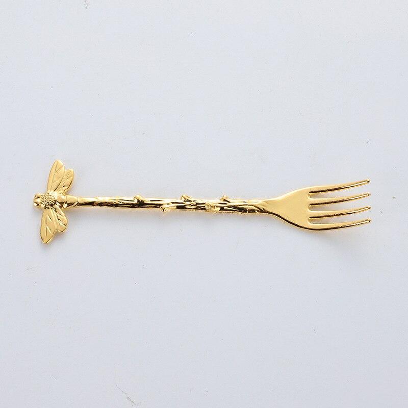 6pcs Stainless Steel Vintage Forest Style Coffee Spoon Dessert Spoon Dragonfly Branch Spoon Gift Craft Ice Cream Fork Spoon Set