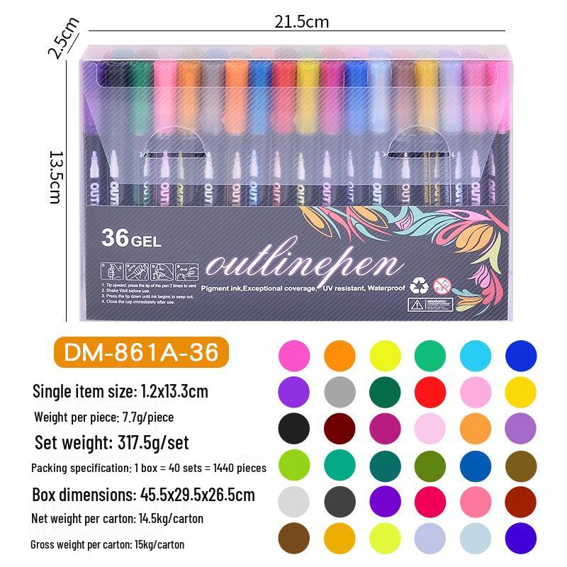 48-Color Glitter Double Line Outline Pen Set for DIY Journals, Christmas Cards, Student Drawing & Fluorescent Doodles.