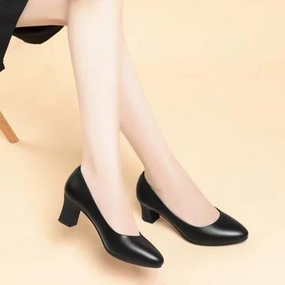 Stewardess Work Shoes, Black Women's Leather Shoes, Thick Heels, Long Standing At Work Is Not Tired, Soft Soles Are Comfortable, Career Interview