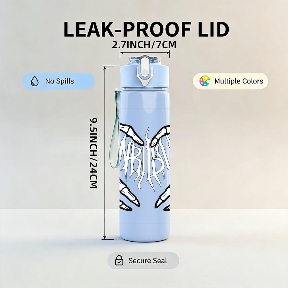 1PC Skeleton Hand Heart Shape 750ml Color Plastic Sports Water Bottle Leakproof Flip Straw Lid Suitable for Sports Office Home Use