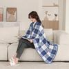 Lazy Plaid Wearable Blanket Thicken Fleece-lined Home Shawl Blanket Soft with Button Casual Office Blanket Bedroom