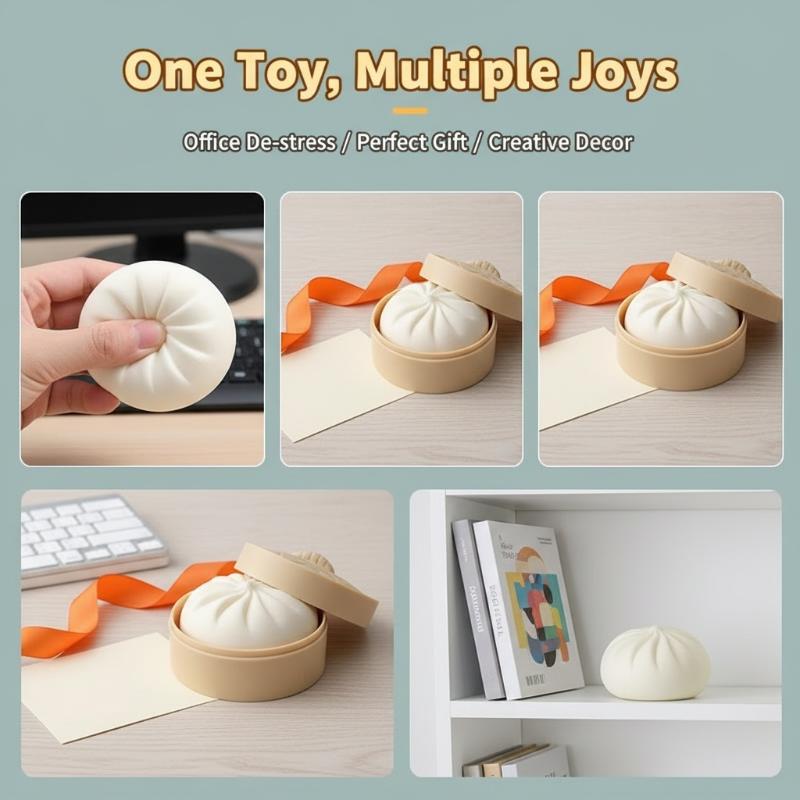 [J] Steamed Stuff Bun Anti-Stress Ball Fidgets Toy Dumpling Squishies Soft Slowing Rebound Foam Toy Ultra-Soft Decompression