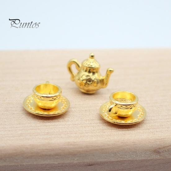 5 Stück/Set 1:12 Puppenhaus-Teekannen-Set, Miniatur-Teekanne, Teetasse, Untersetzer, Modell-Set, Esstisch, Modell, Dekor, Spielzeug, Puppenhaus-Zubehör