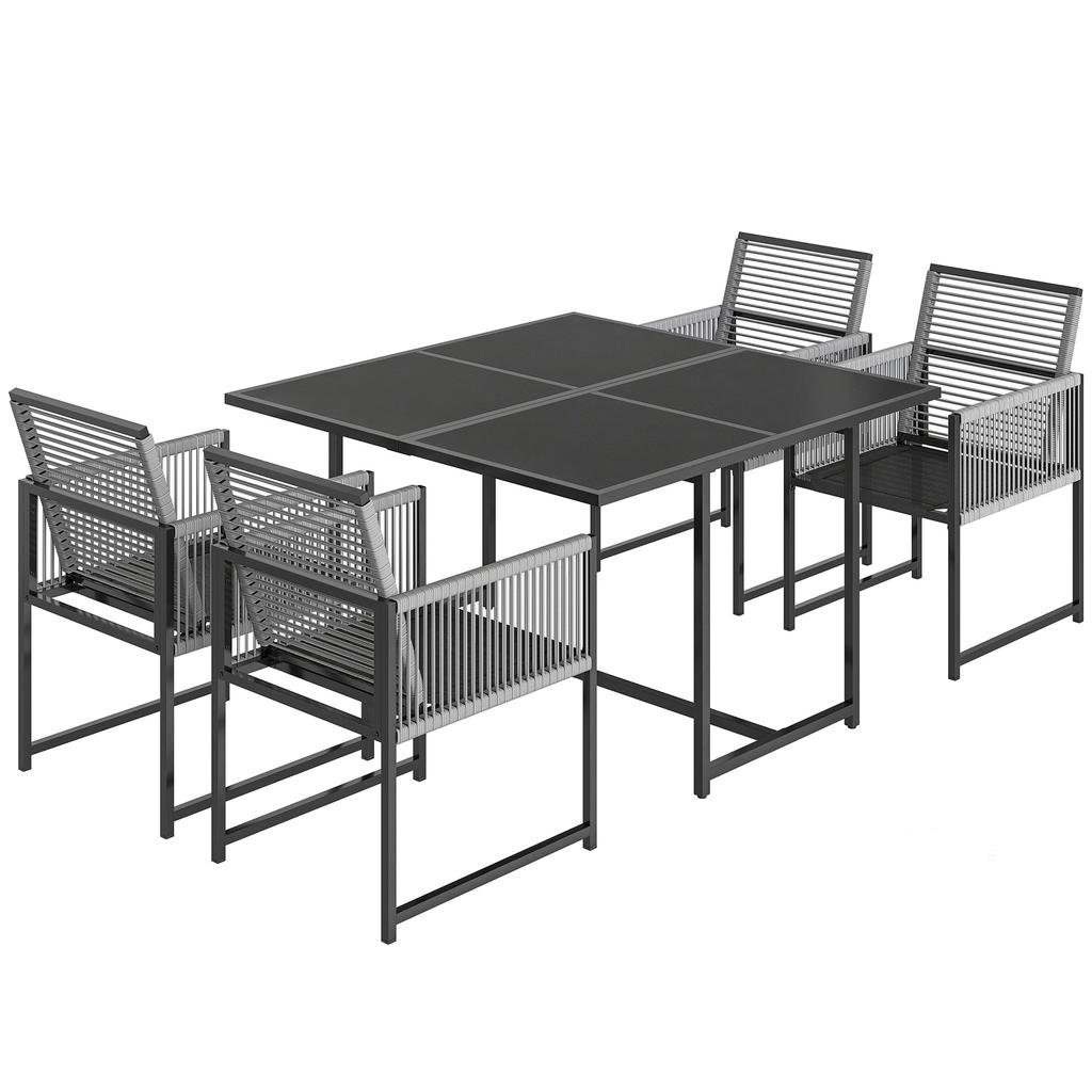 5 Pieces Garden Dining Set, Outdoor Patio Cube Set, 4 Seater Outdoor Table and Chairs with Foldable Backrest, Light Grey